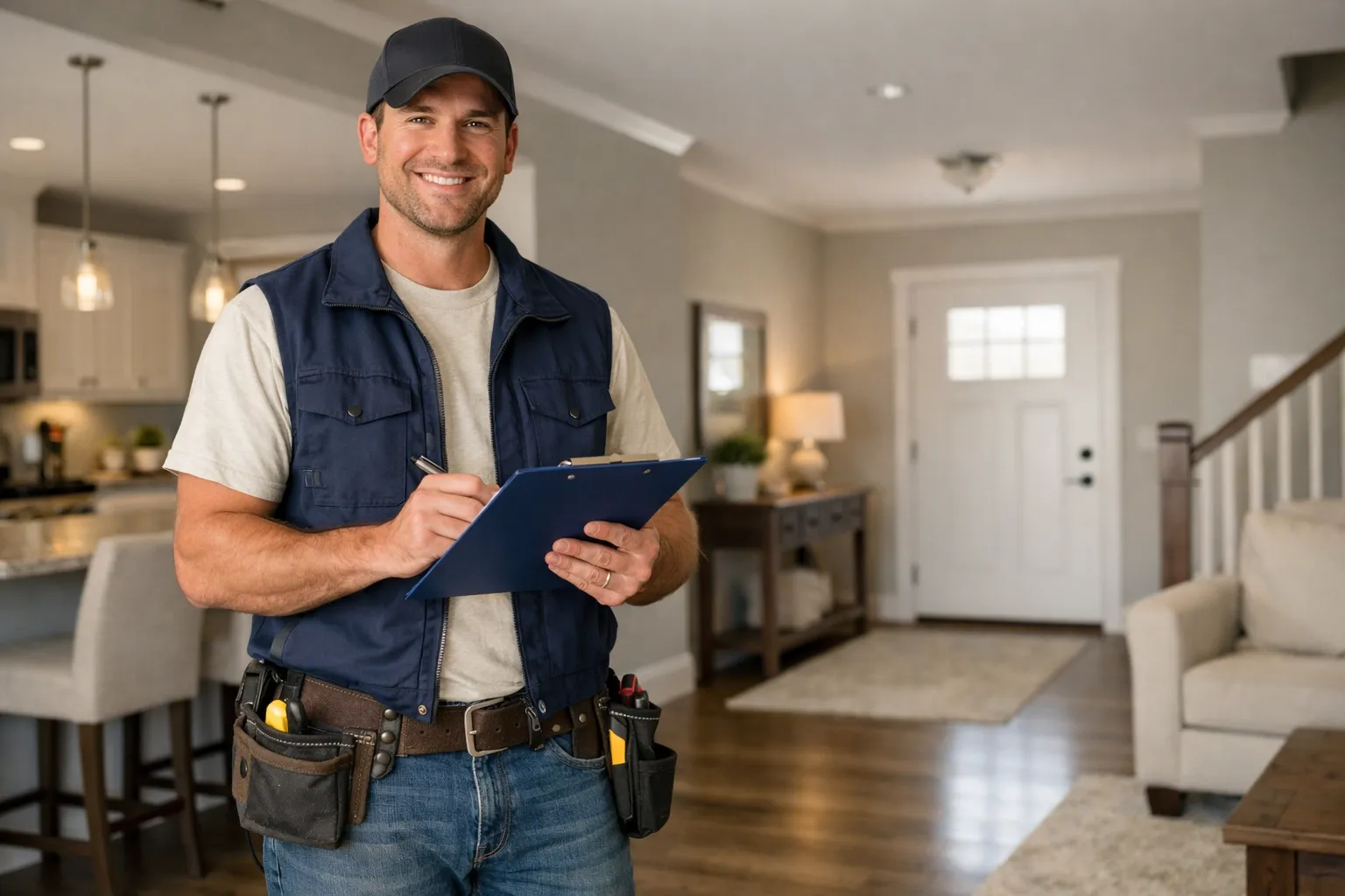 Handyman providing a written project estimate in a home